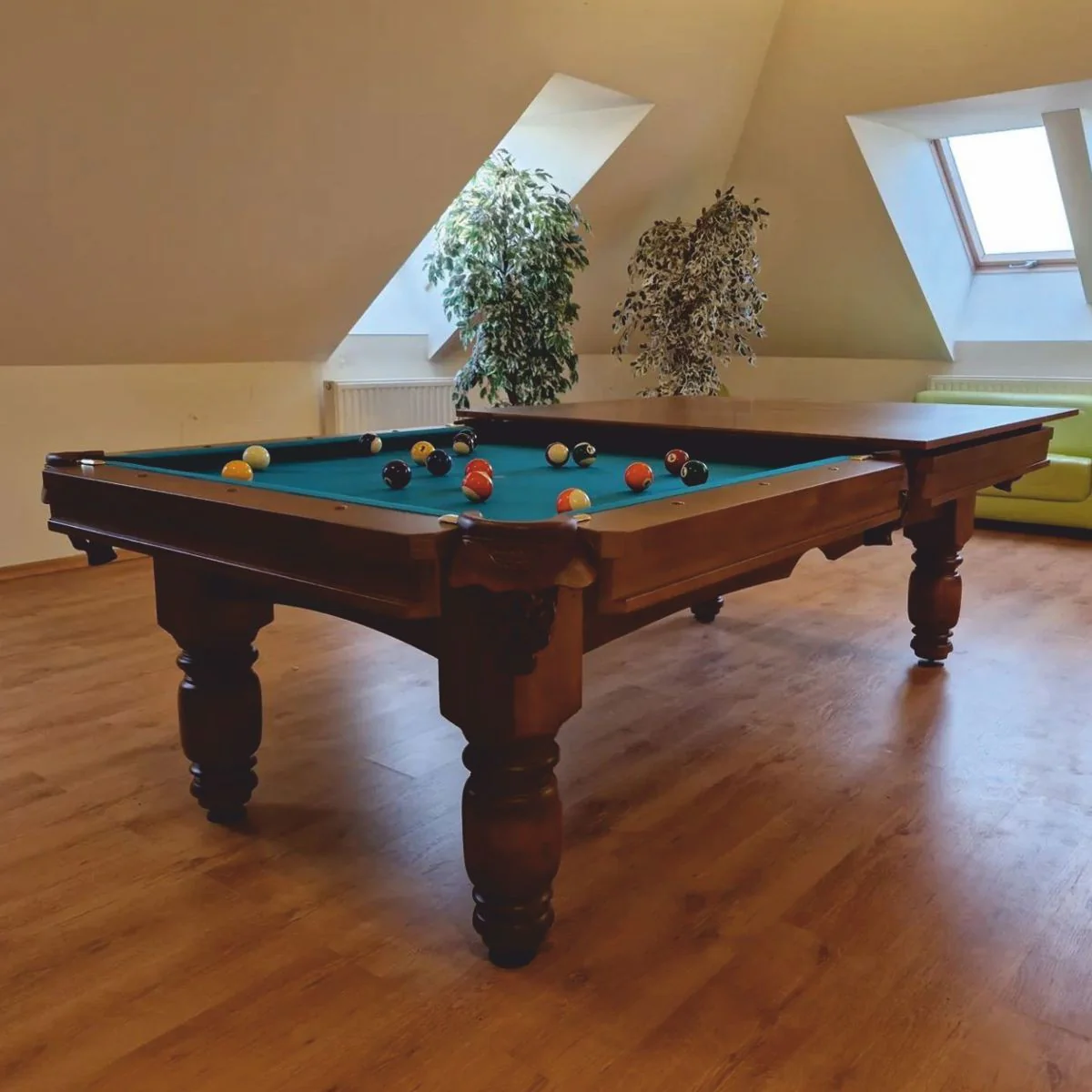 Luxus Barock Pool Billardtisch / Esstisch 7ft Braun / Grün