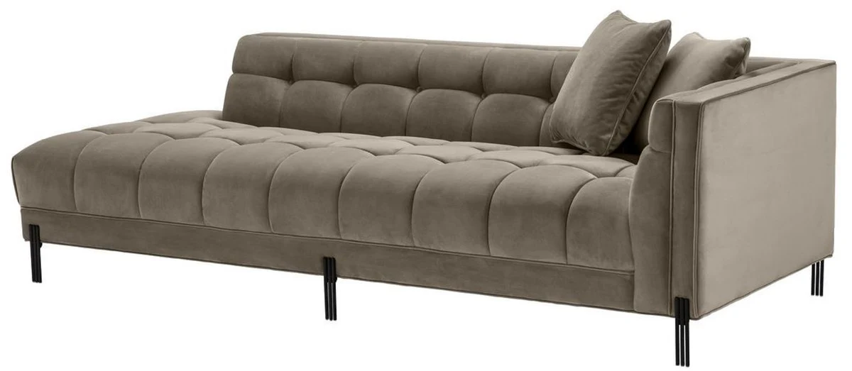 Luxus Lounge Sofa Greige / Schwarz 223 x 95 x H. 68 cm - Rechtsseitiges Wohnzimmer Sofa mit edlem Samtsoff und 2 Kissen