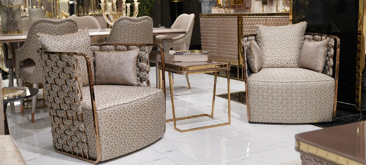 Luxus Beistelltisch Grau / Gold - Quadratischer Wohnzimmer Beistelltisch - Wohnzimmer Möbel - Hotel Möbel - Luxus Möbel