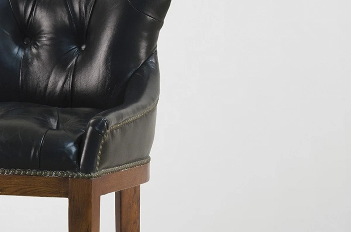 Luxus Echt Leder Barhocker - Bar Club Hocker Stuhl - Old Saddle Black