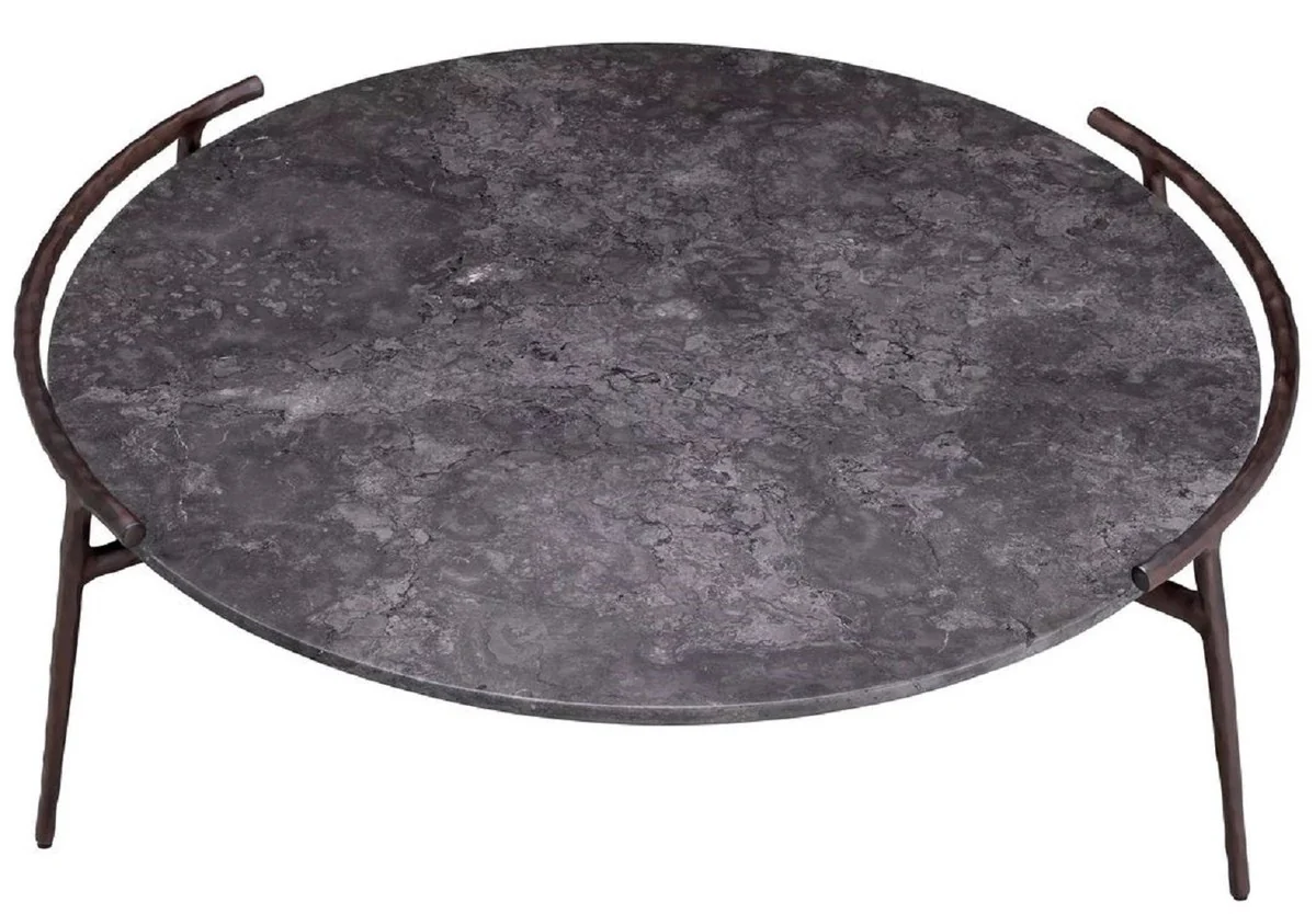 Luxus Couchtisch Grau / Bronze Ø 106 x H. 35,5 cm - Aluminium Wohnzimmertisch mit Marmorplatte - Wohnzimmer Möbel - Luxus Möbel - Wohnzimmer Einrichtung - Luxus Qualität
