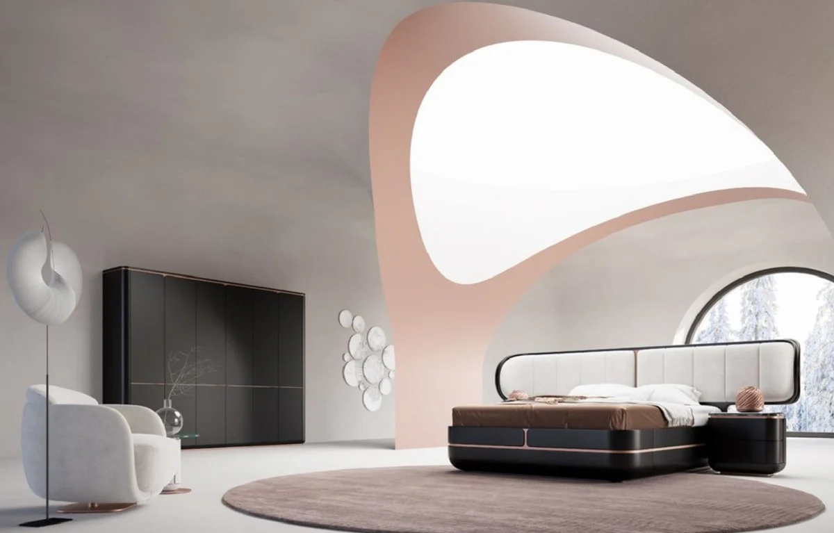 Luxus Schlafzimmerschrank Schwarz / Kupfer 280 x 62 x H. 238 cm - Massivholz Kleiderschrank mit 6 Türen - Schlafzimmer Möbel - Hotel Möbel - Luxus Möbel