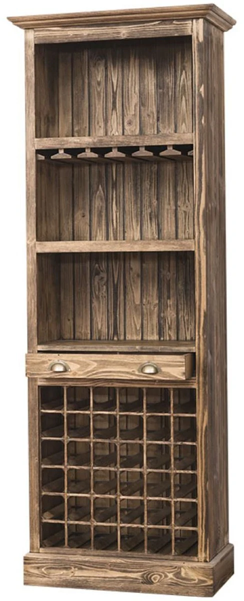 Landhausstil Weinschrank Braun 78 x 41 x H. 210 cm - Massivholz Barschrank - Barmöbel im Landhausstil