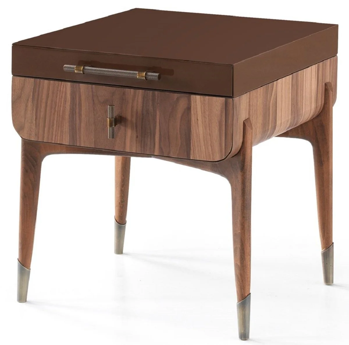 Luxus Nachtkommode Braun / Dunkelbraun 49 x 54 x H. 51 cm - Massivholz Nachttisch mit 2 Schubladen - Schlafzimmer Möbel - Hotel Möbel - Luxus Möbel