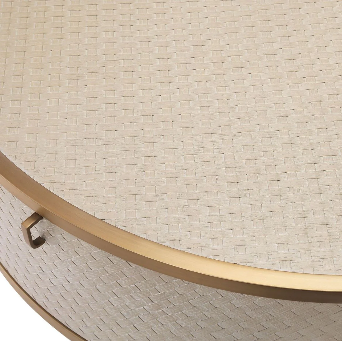 Luxus Couchtisch Beige / Messingfarben Ø 100 x H. 40,5 cm - Runder Wohnzimmertisch mit 2 Schubladen - Luxus Wohnzimmer Möbel