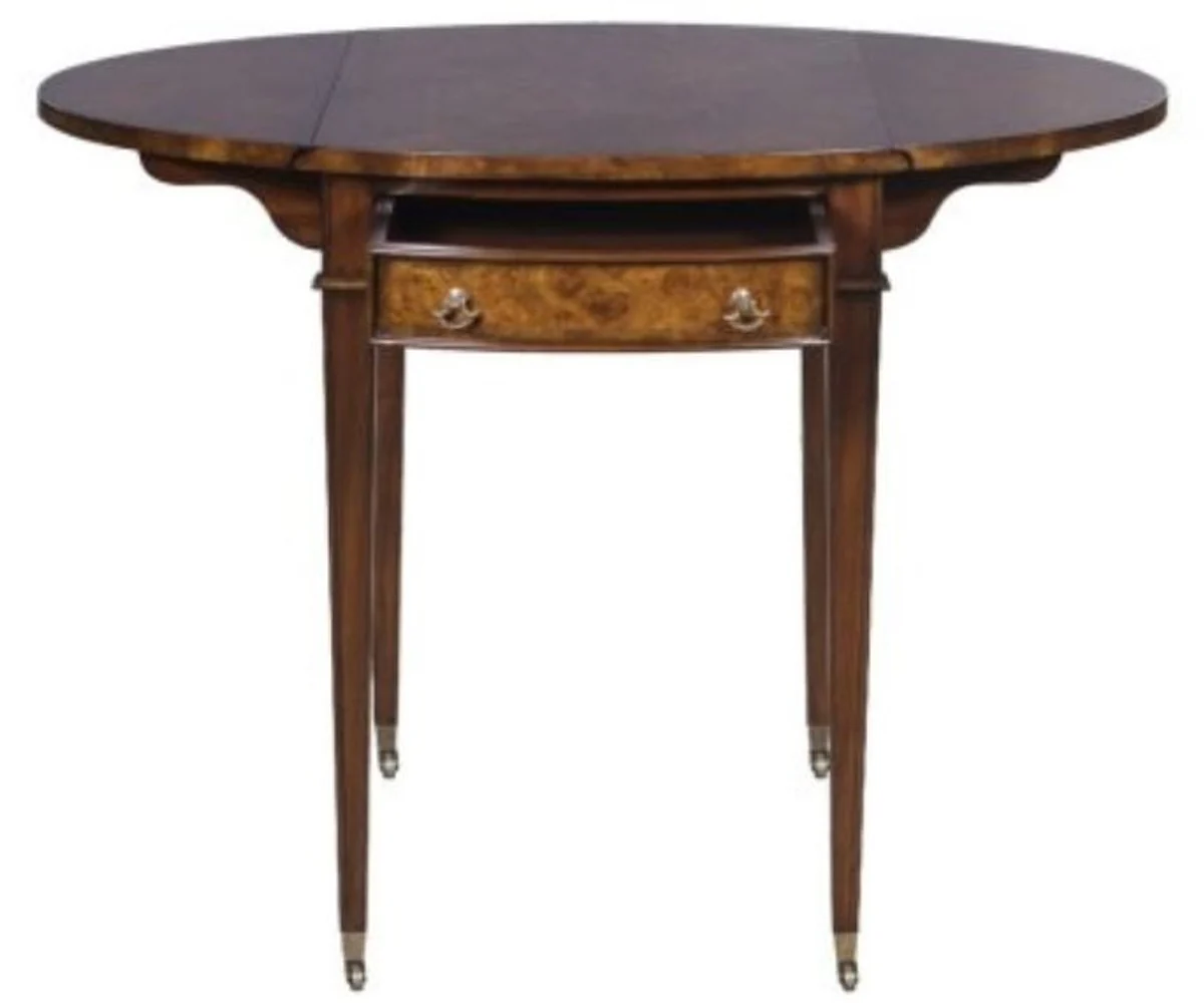 Luxus Beistelltisch mit Schublade Braun / Hellbraun 89 x 76 x H. 64 cm - Wohnzimmer Beistelltisch auf Rollen