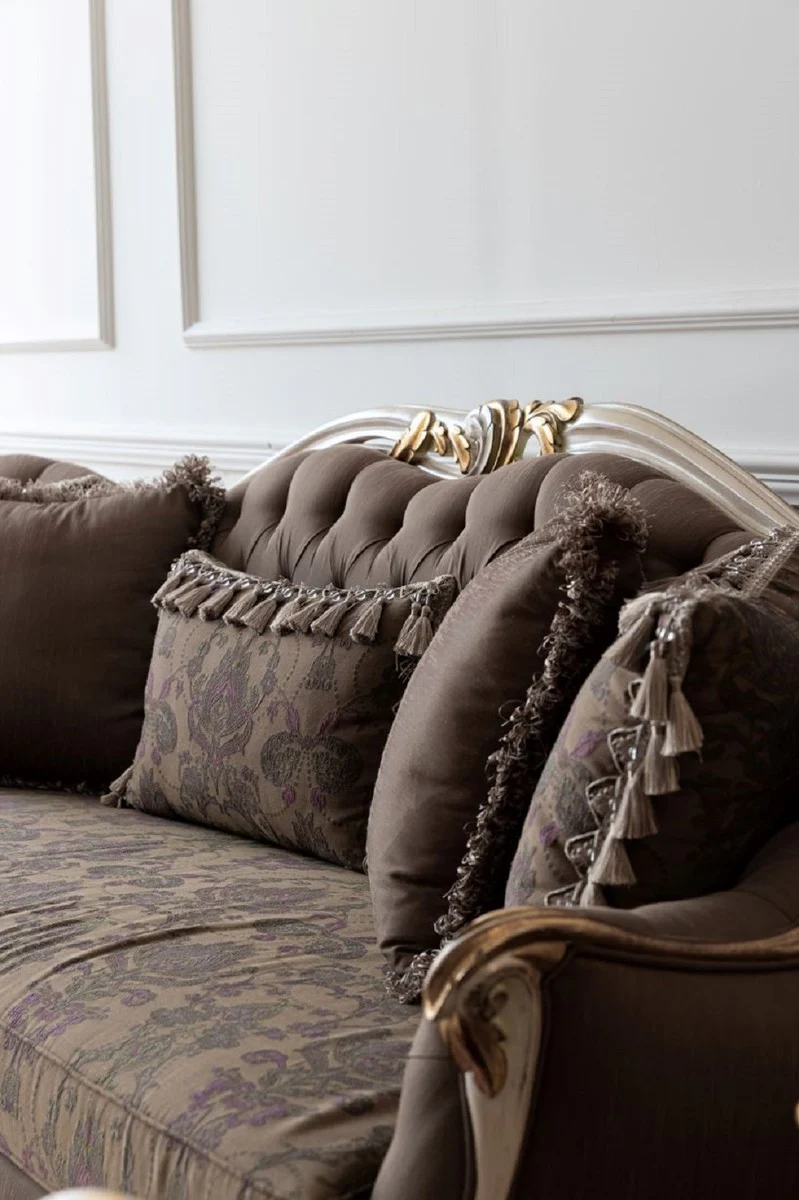 Luxus Barock Sofa Braun / Cremefarben / Weiß / Gold - Handgefertigtes Wohnzimmer Sofa - Barock Wohnzimmer Möbel