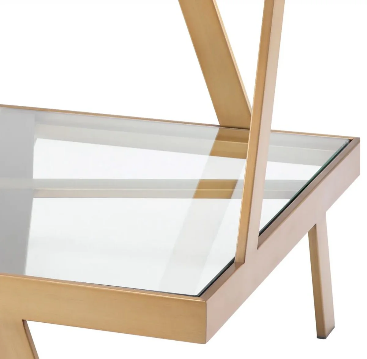 Luxus Beistelltisch Messing 60 x 60 x H. 50,5 cm - Quadratischer Edelstahl Tisch mit Glasplatten - Wohnzimmer Möbel - Luxus Möbel - Luxus Qualität