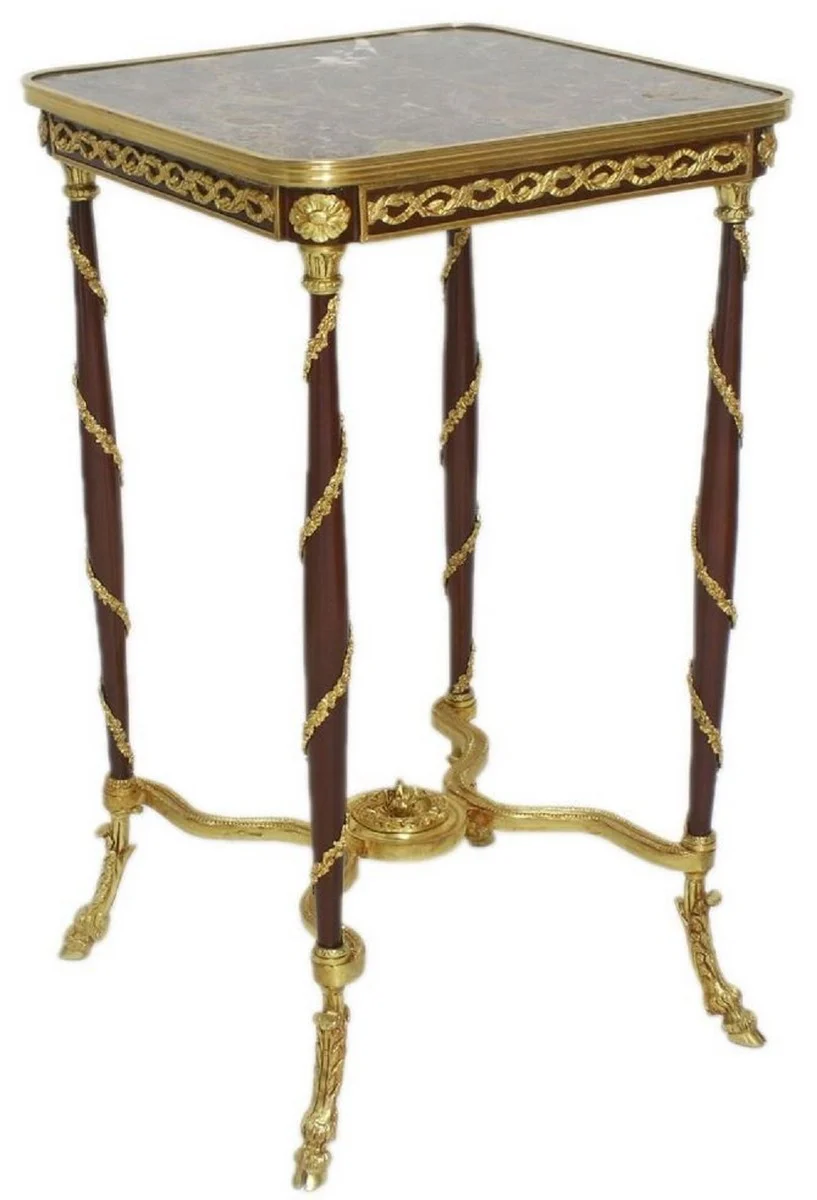 Barock Beistelltisch Braun / Gold / Schwarz 45 x 45 x H. 78 cm - Handgefertigter Massivholz Tisch im Barockstil - Barock Wohnzimmer Möbel