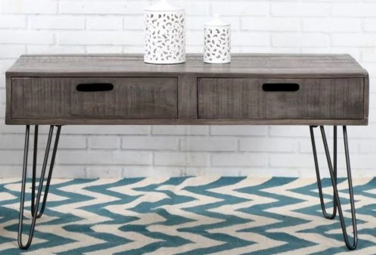 Designer Beistelltisch Mango Grau 100cm - Massivholz