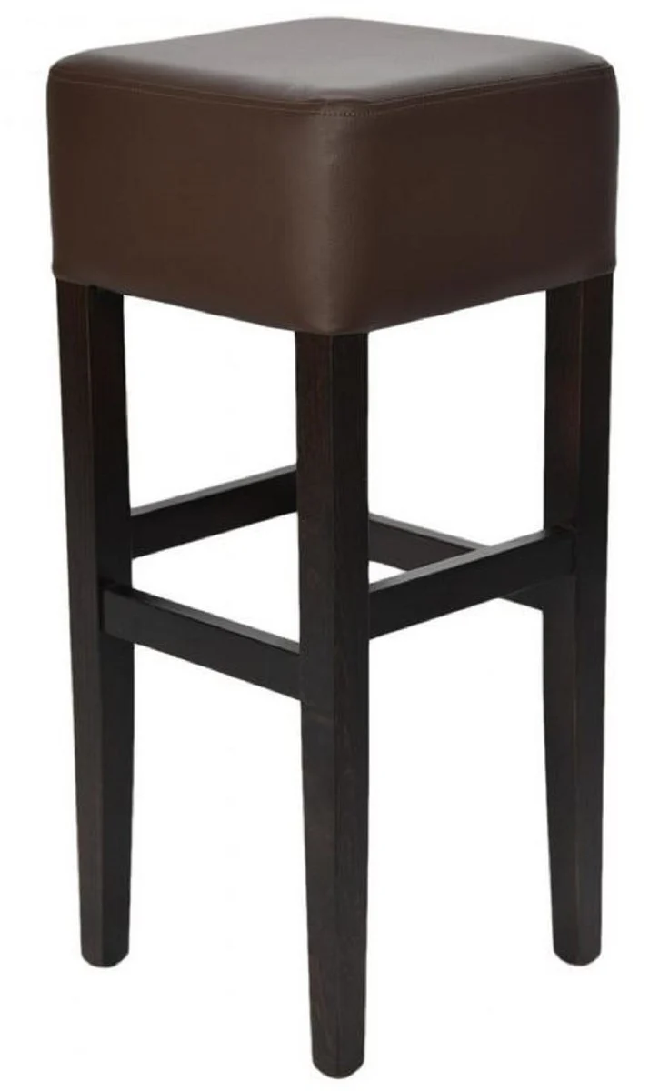 Landhausstil Barhocker Braun / Schwarz H. 80 cm - Gepolsteter Massivholz Barstuhl