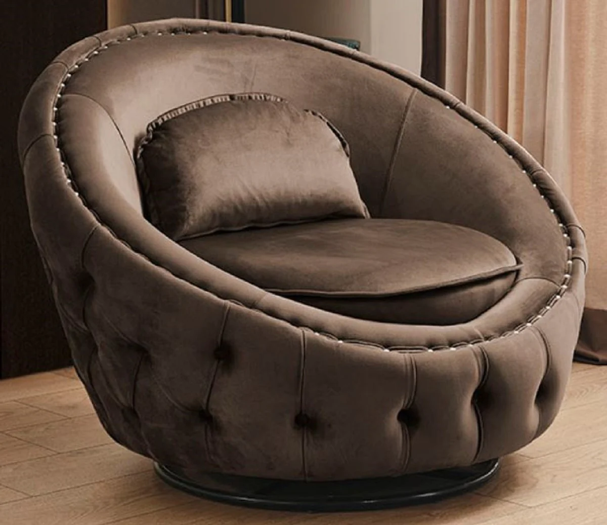 Luxus Chesterfield Drehsessel Braun Ø 90 cm - Moderner Chesterfield Wohnzimmer Sessel - Luxus Chesterfield Wohnzimmer Möbel