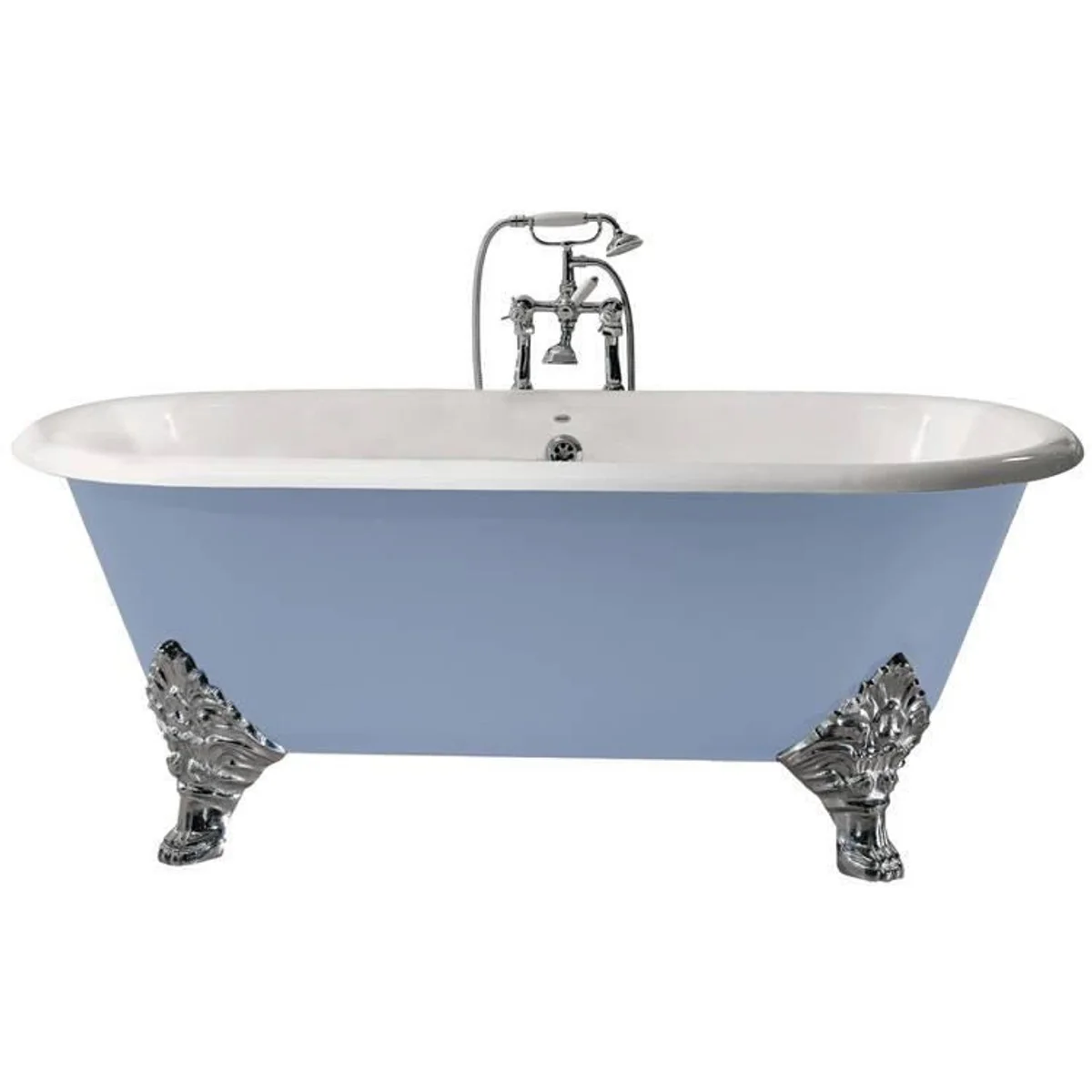 Luxus Gusseisen Badewanne Hellblau / Weiß 178 cm - Gebogene freistehende Badewanne - Barock & Jugendstil Badezimmer Möbel