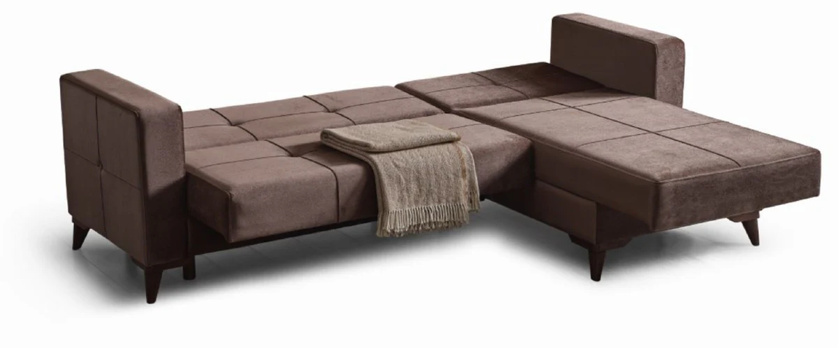 Luxus Schlafsofa Dunkelbraun 243 x 150 x H. 83 cm - Modernes Wohnzimmer Sofa mit 2 Kissen - Wohnzimmer Möbel