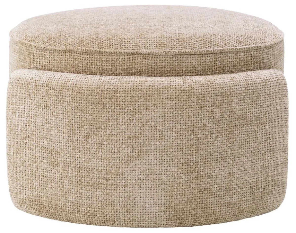 Luxus Hocker Sandfarben Ø 73 x H. 38 cm - Runder Sitzhocker - Rundhocker - Fußhocker - Wohnzimmer Möbel - Hotel Möbel - Luxus Möbel