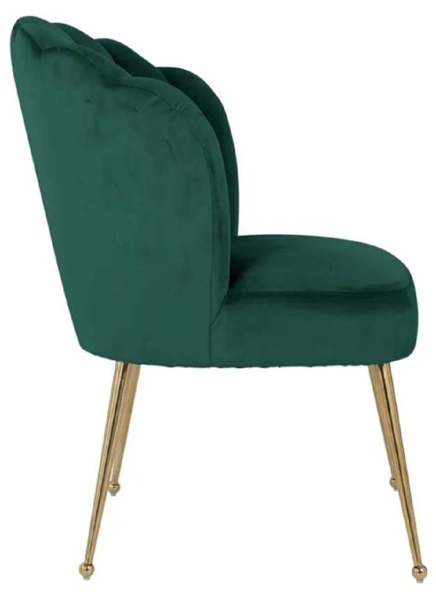 Luxus Samt Esszimmer Stuhl Grün / Gold 66 x 64 x H. 86 cm - Küchenstuhl mit Samtsoff - Esszimmer Möbel - Küchen Möbel - Luxus Möbel