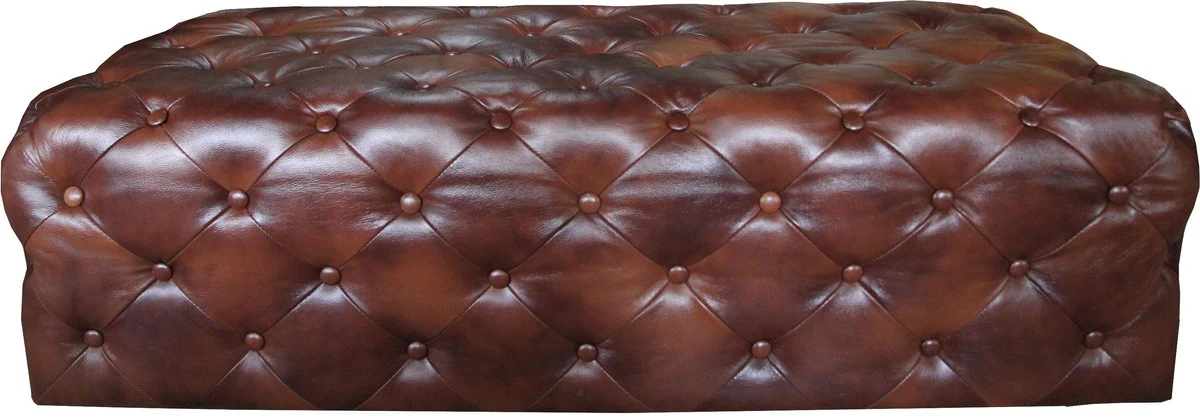 Luxus Chesterfield Echtleder Fußhocker Dunkelbraun 140 x 60 x H. 42 cm - Luxus Möbel