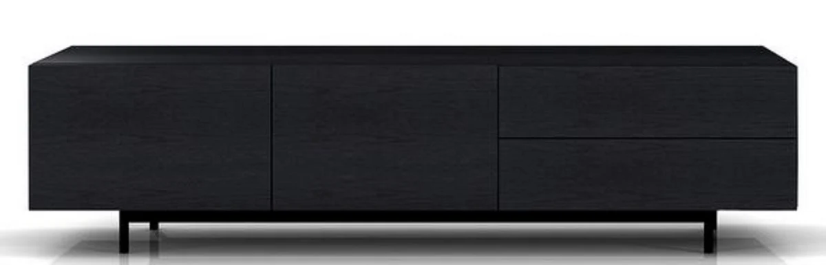 Luxus Fernsehschrank mit 2 Türen und 2 Schubladen Schwarz 180 x 50 x H. 46 cm - Massiver Eichenholz Schrank - Luxus Möbel