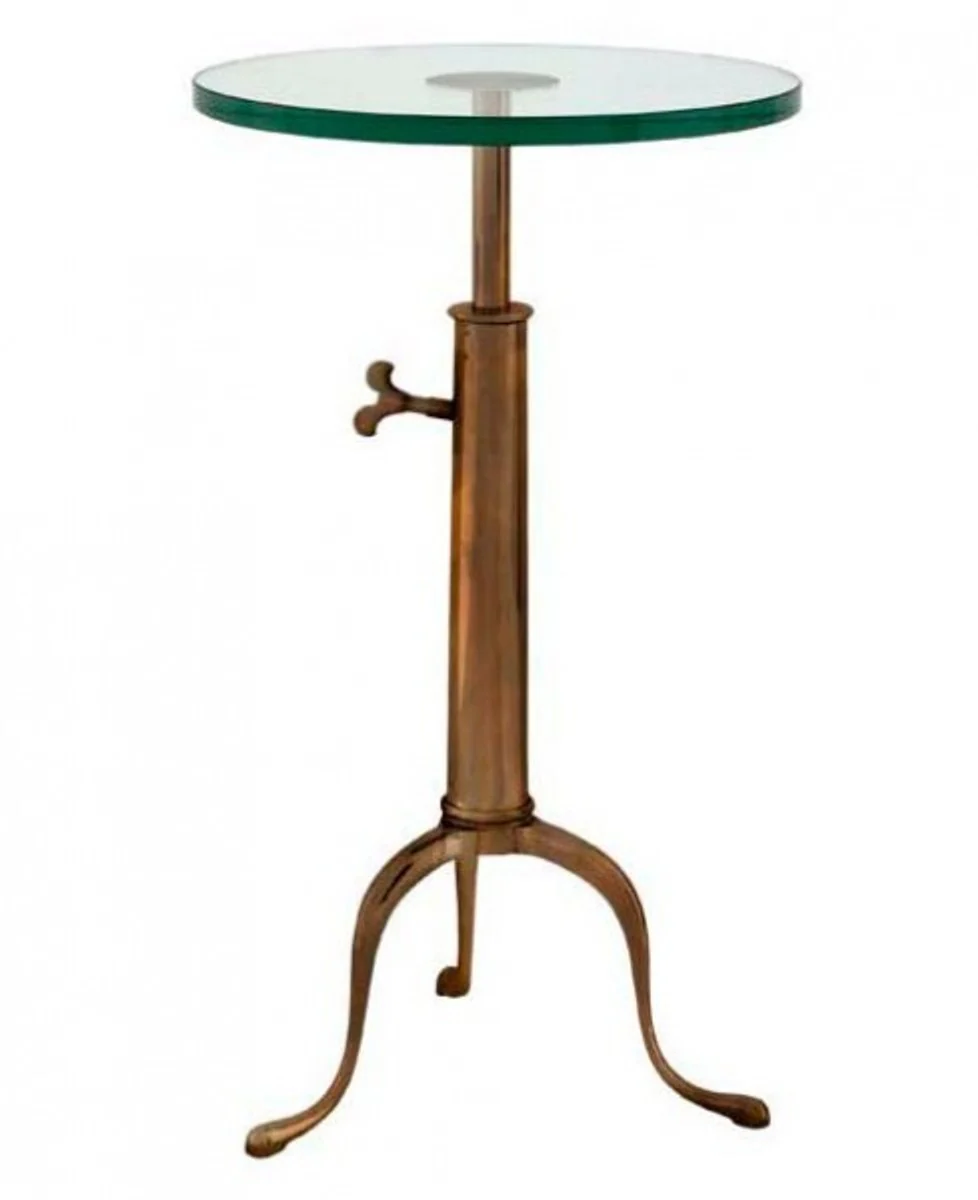 Designer Luxus Industrial Design Beistelltisch Höhenverstellbar Messingfarben Höhe: 63 - 76 cm, Durchmesser 40 cm - Edelstahl Tisch - Telefontisch Antique Brass Finish - Luxus Qualität