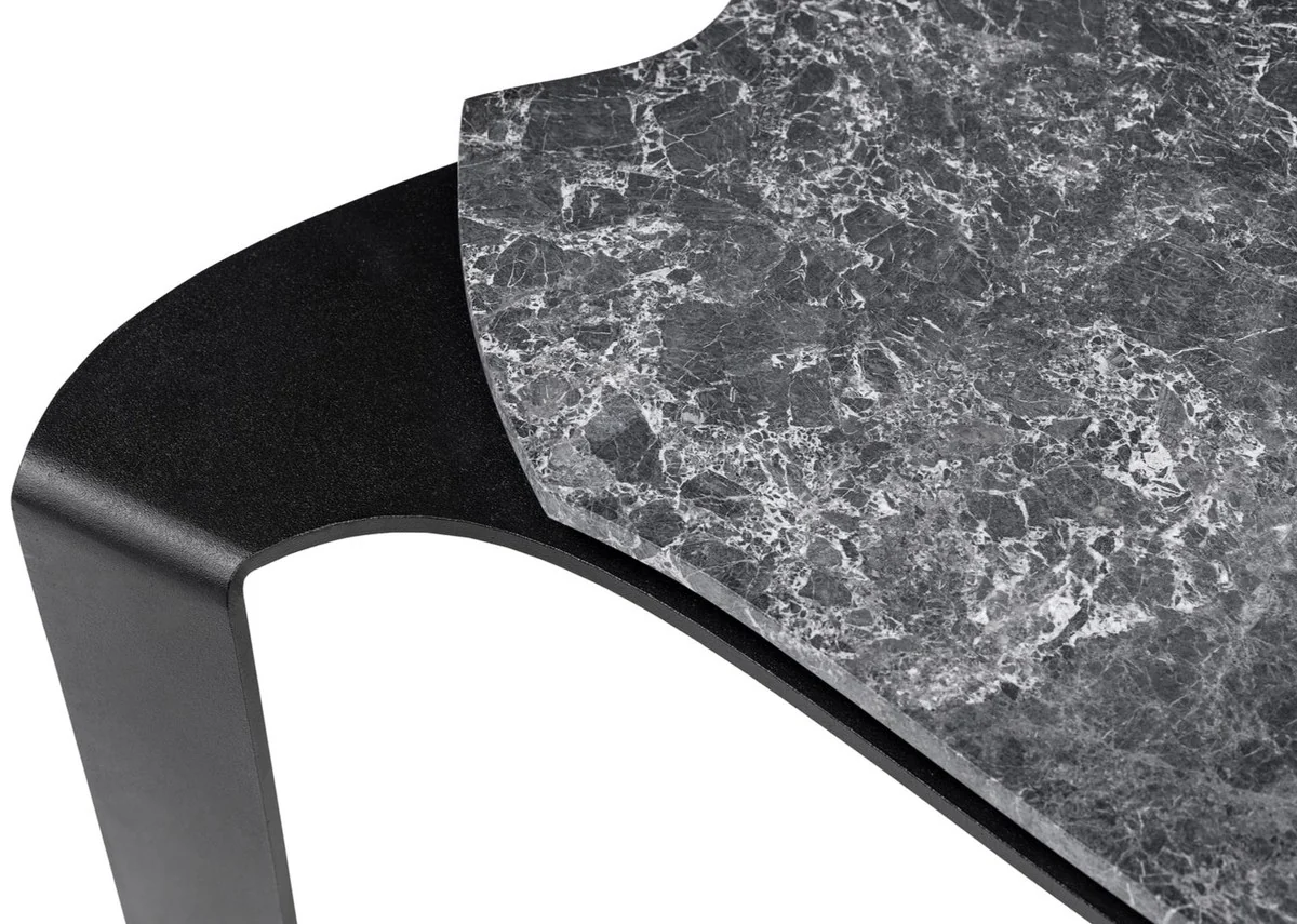 Luxus Couchtisch Schwarz / Grau 75,5 x 78 x H. 32,5 cm - Designer Wohnzimmertisch mit Marmorplatte