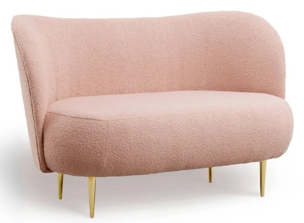 Luxus 2er Sofa Rosa / Gold 130 x 72 x H. 80 cm - Wohnzimmer Sofa mit gebogener Rückenlehne - Wohnzimmer Möbel - Luxus Möbel - Wohnzimmer Einrichtung - Luxus Einrichtung