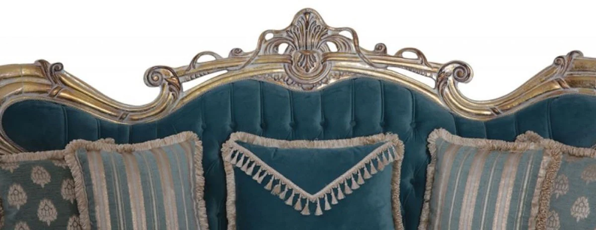 Luxus Barock Sofa Blau / Gold - Handgefertigtes Barockstil Wohnzimmer Sofa mit elegantem Muster - Barock Wohnzimmer Möbel