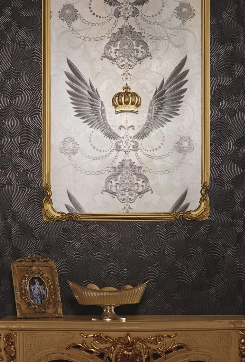 Harald Glööckler Designer Barock Vliestapete 54456 - Adlerschwingen - Weiß / Grau / Silber