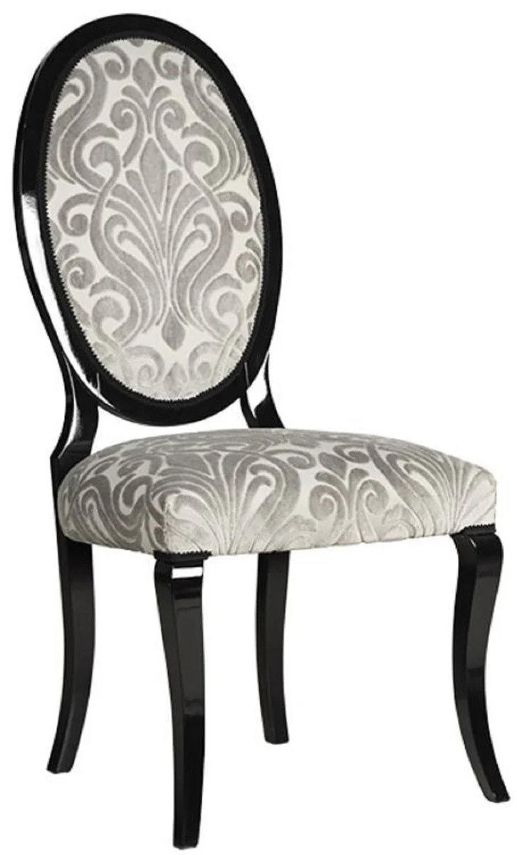 Luxus Jugendstil Esszimmerstuhl 6er Set Grau / Schwarz 51 x 48 x H. 106 cm - Elegante Küchenstühle mit Muster - Barock & Jugendstil Esszimmer Möbel - Luxus Qualität