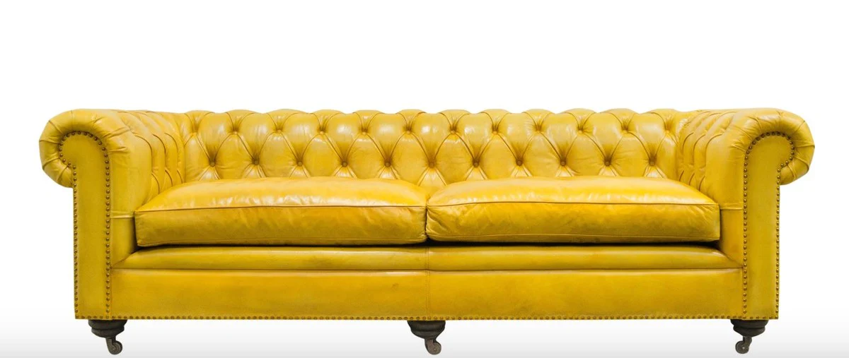 Luxus Chesterfield 2er Sofa Gelb 242 x 100 x H. 71 cm - Luxus Leder Möbel