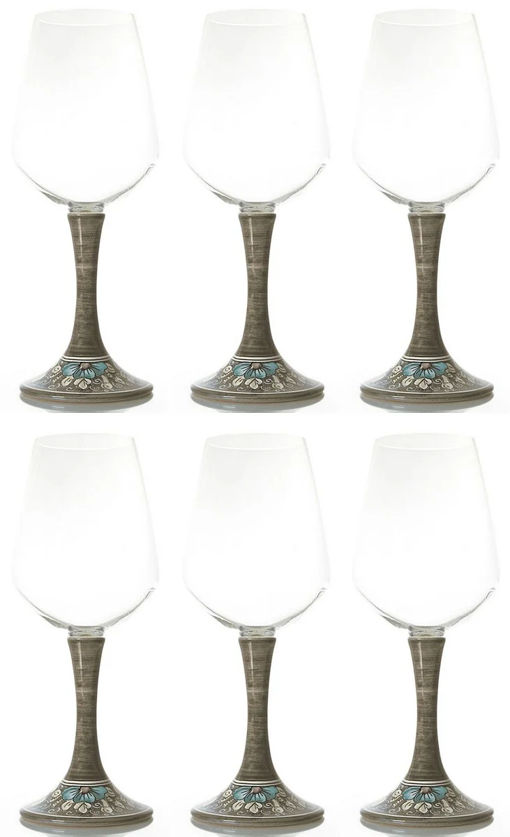 Luxus Weinglas 6er Set Braun / Mehrfarbig H. 23,5 cm - Handgefertigte & handbemalte Weingläser - Hotel & Restaurant Accessoires - Luxus Qualität - Made in Italy