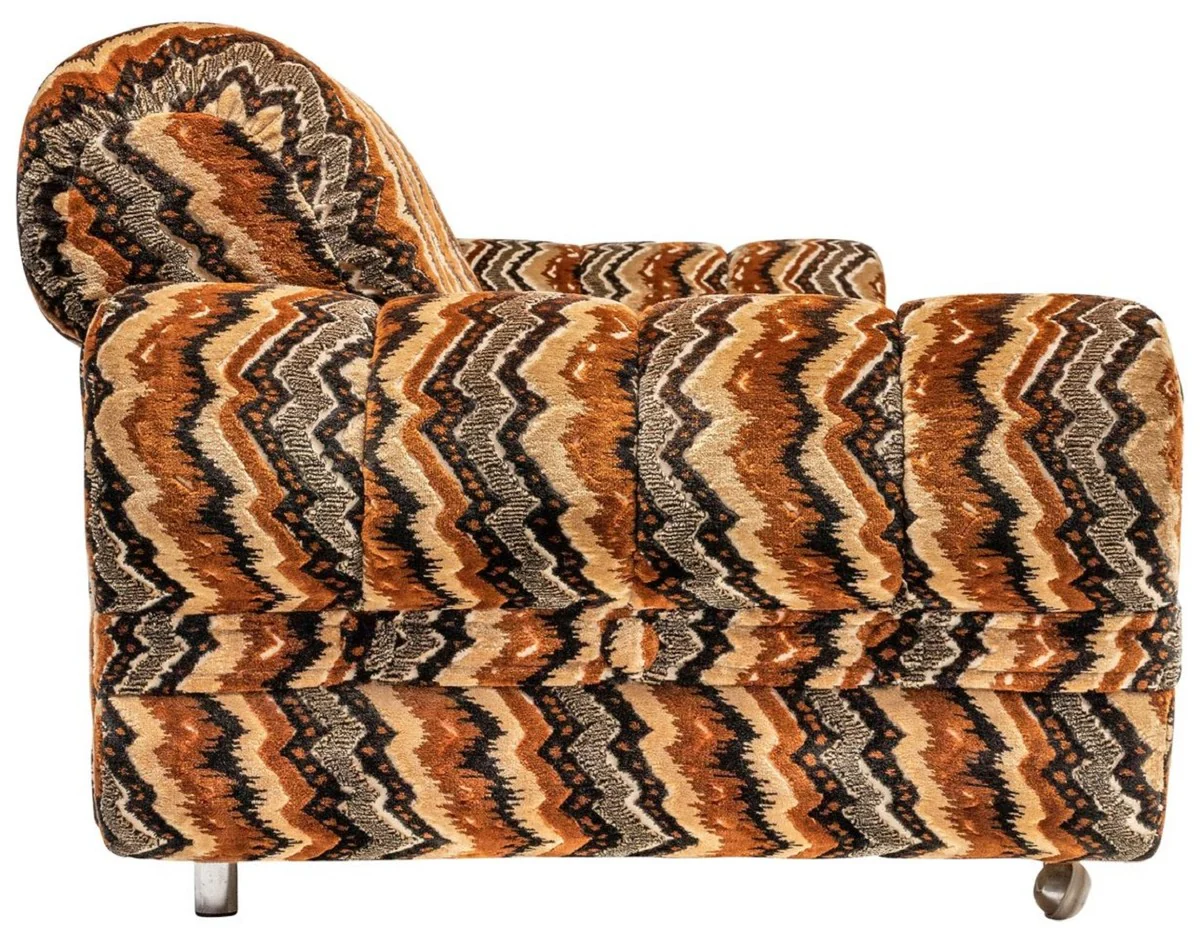 Luxus 70er Jahre Design Sofa Beige / Braun / Schwarz 228 x 93 x H. 70 cm - Retro Wohnzimmer Sofa mit Rollen - 70er Jahre Design Wohnzimmer Möbel