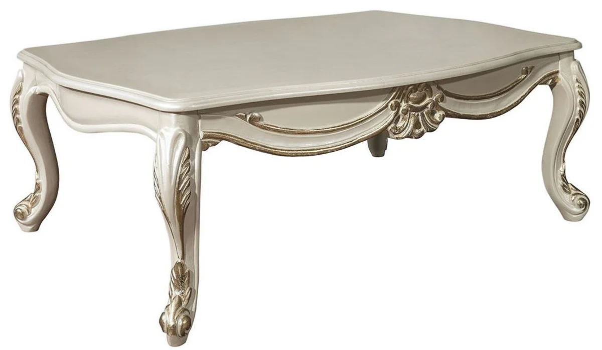 Luxus Barock Wohnzimmertisch Creme / Gold 110 x 85 x H. 45 cm - Edler Massivholz Couchtisch im Barockstil - Barock Wohnzimmermöbel