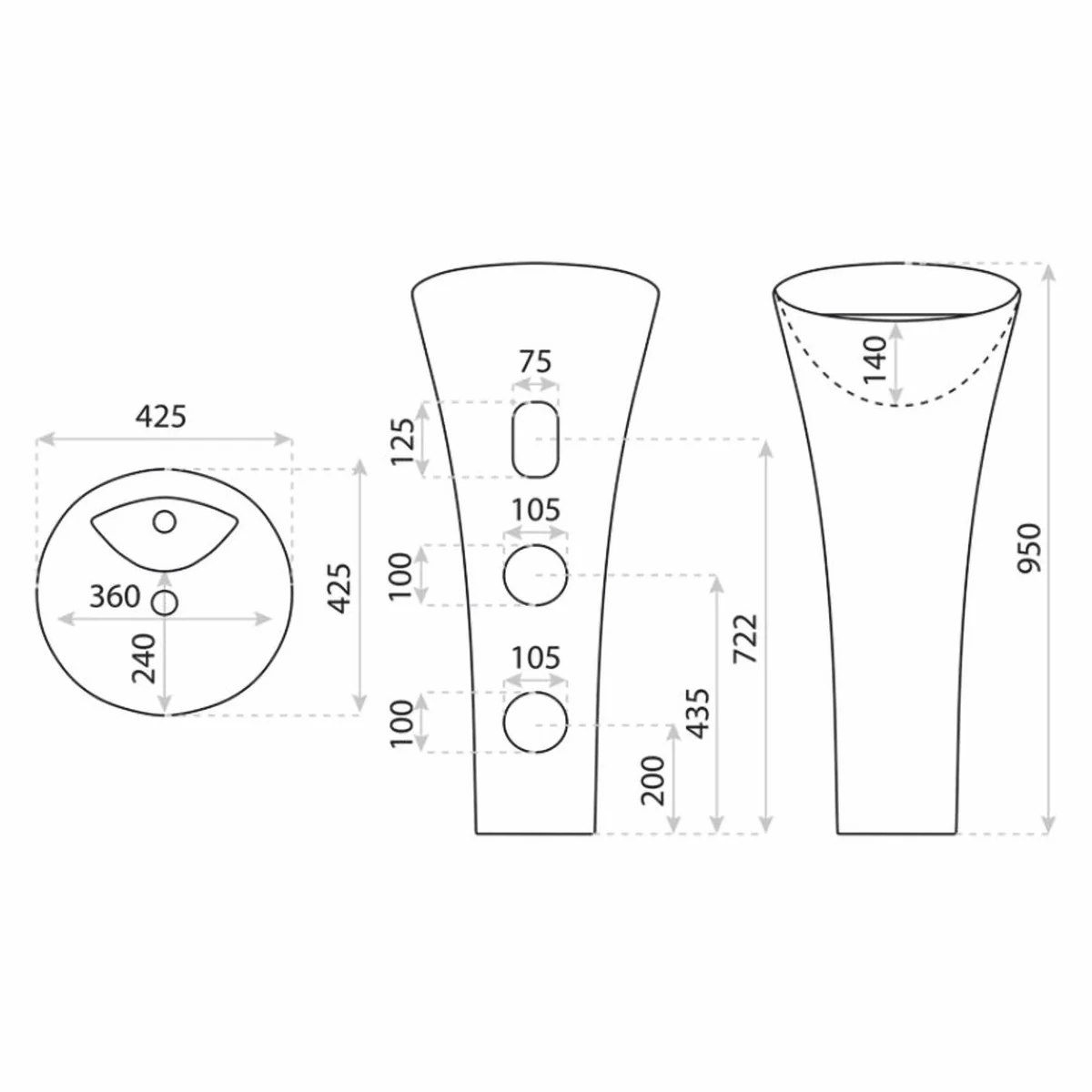Luxus Waschbecken Hochglanz Weiß H. 95 cm - Freistehendes Waschbecken