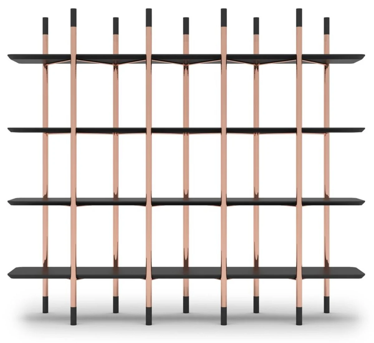 Luxus Regalschrank Matt Schwarz / Kupfer 300 x 46 x H. 210 cm - Bücherschrank - Wohnzimmer Schrank - Büro Schrank - Wohnzimmer Möbel - Büro Möbel - Luxus Möbel