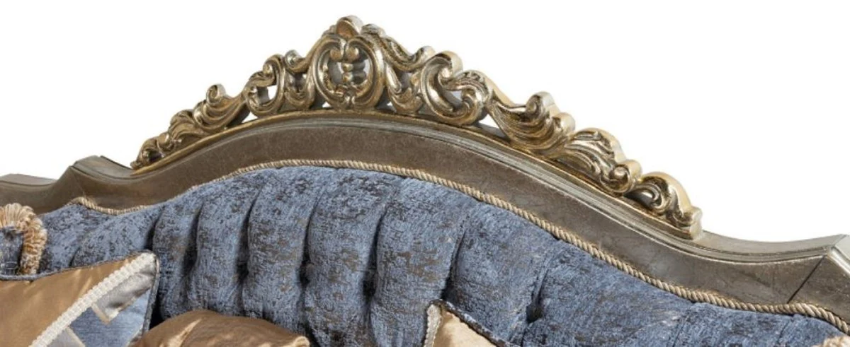 Luxus Barock Sofa Blau / Silber / Gold - Handgefertigtes Wohnzimmer Sofa im Barockstil - Barock Wohnzimmer Möbel - Edel & Prunkvoll