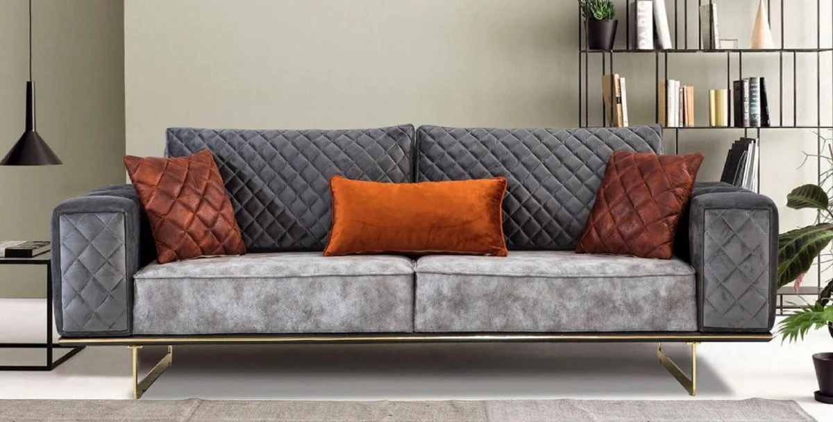 Luxus Schlafsofa Grau / Gold 230 x 91 x H. 80 cm - Modernes Wohnzimmer Sofa - Wohnzimmer Möbel