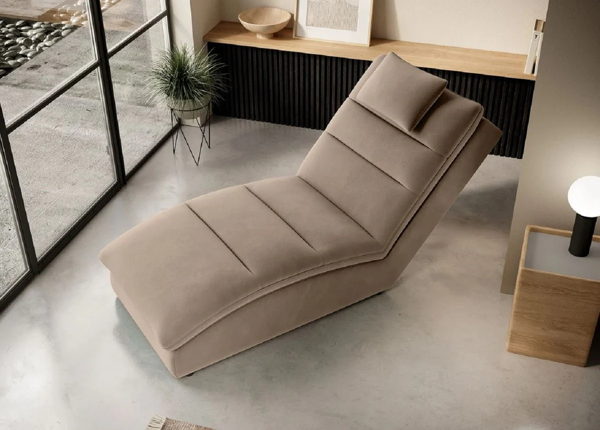 Luxus Samt Chaiselongue mit Kopfkissen Hellbraun 170 cm