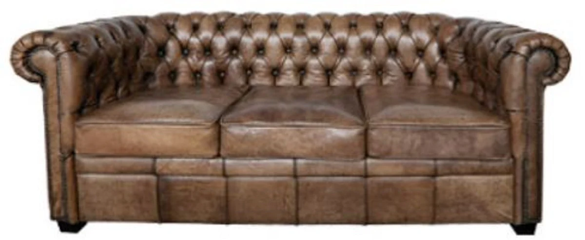 Luxus Chesterfield Büffelleder Sofa Vintage Braun 192 x 92 x H. 73 cm - Luxus Möbel