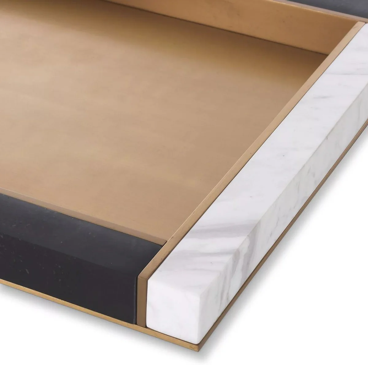 Luxus Marmor Serviertablett Schwarz / Weiß / Antik Messing 60 x 40 x H. 4 cm - Gastronomie Accessoires - Restaurant Accessoires - Hotel Accessoires - Luxus Accessoires