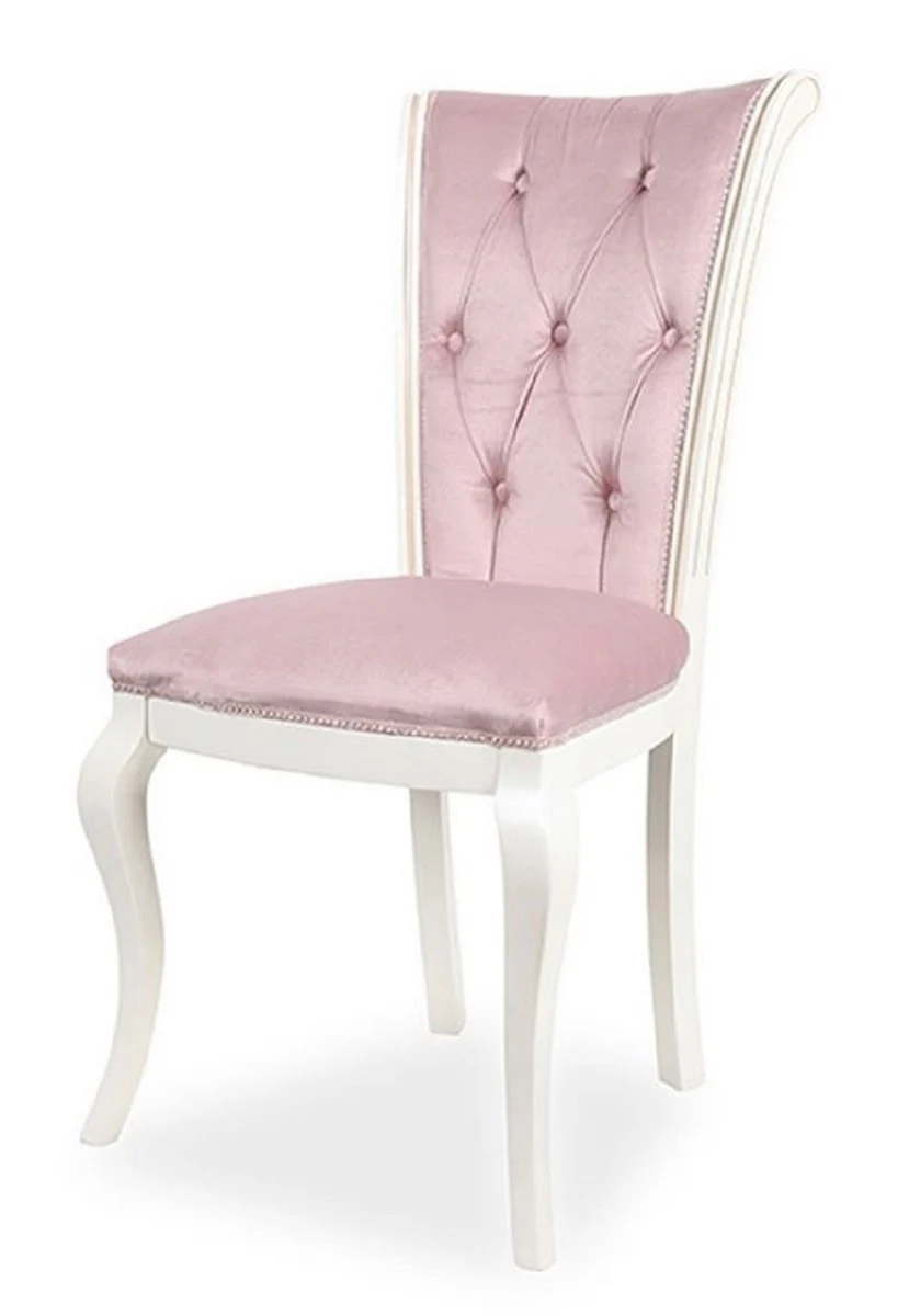 Luxus Barock Esszimmer Stuhl Rosa / Weiß H. 103 cm - Barockstil Möbel