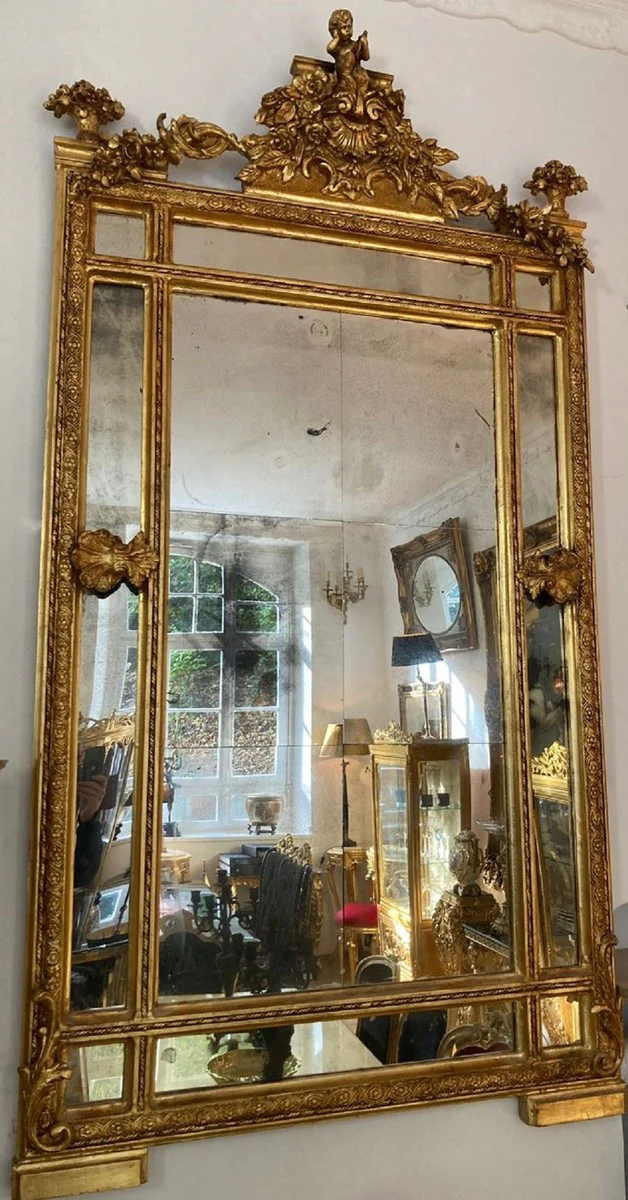 Barock Spiegel Gold / antikes Spiegelglas - Rechteckiger Wandspiegel mit eleganten Verzierungen - Barock Garderoben Spiegel - Barockstil Wandspiegel - Barock Möbel - Edel & Prunkvoll