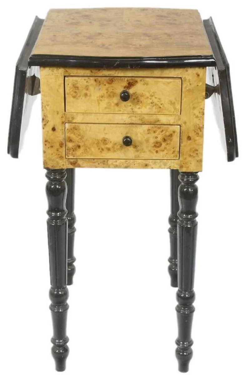 Art Deco Beistelltisch mit 2 Schubladen Vogelaugenahorn Hellbraun / Schwarz 40 x 30 x H. 75 cm - Art Deco Wohnzimmer Möbel