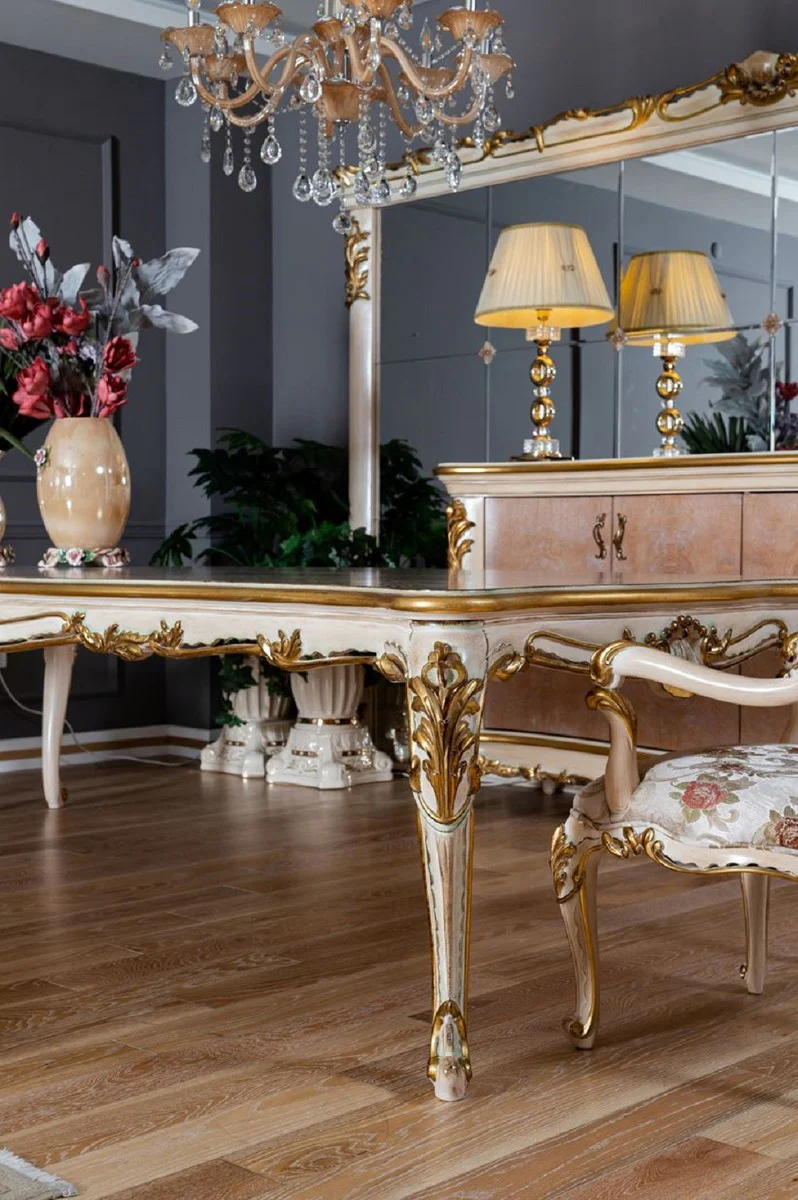 Luxus Barock Esszimmer Set - 1 Barock Esstisch & 8 Barock Esszimmerstühle mit elegantem Muster - Prunkvolle Esszimmer Möbel im Barockstil