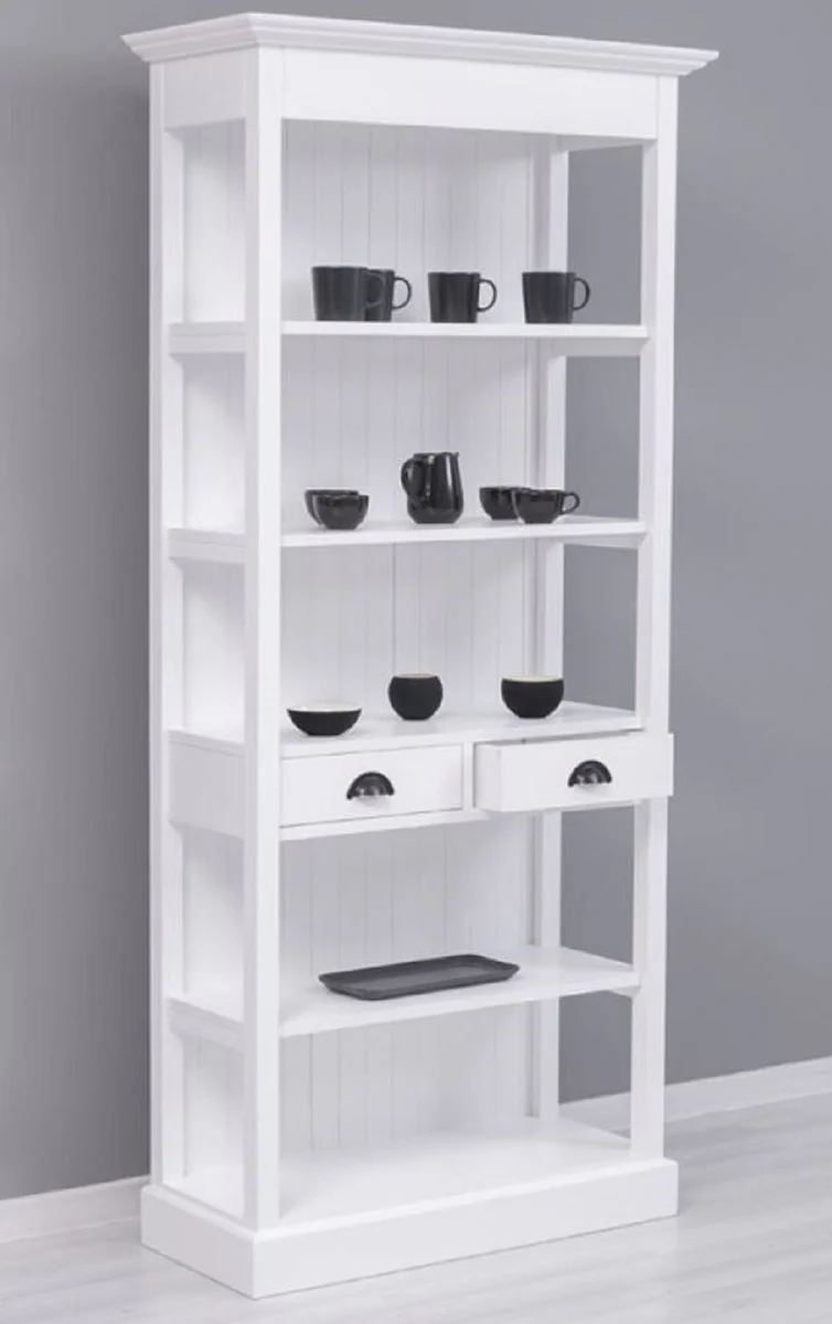 Landhausstil Schrank Weiß 91 x 39 x H. 197 cm - Landhausstil Esszimmer Schrank - Massivholz Möbel - Landhausstil Shabby Chic Möbel