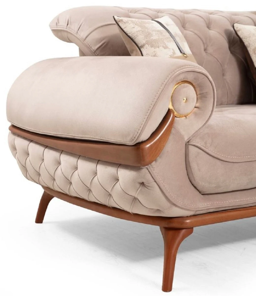 Luxus Chesterfield Wohnzimmer Sofa mit verstellbaren Rückenlehnen Beige / Braun - Chesterfield Wohnzimmer Möbel - Luxus Wohnzimmer Möbel - Luxus Möbel - Luxus Einrichtung