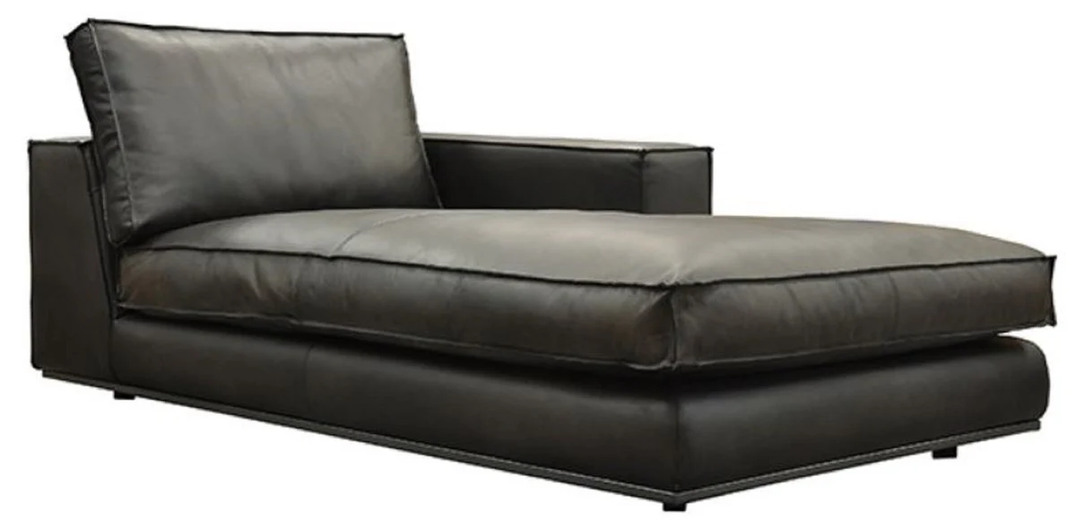 Luxus Leder Chaiselongue Linke Seite Schwarz 106 x 186 x H. 83 cm - Echtleder Liegesessel - Relexliege - Recamiere - Wohnzimmer Möbel - Luxus Möbel