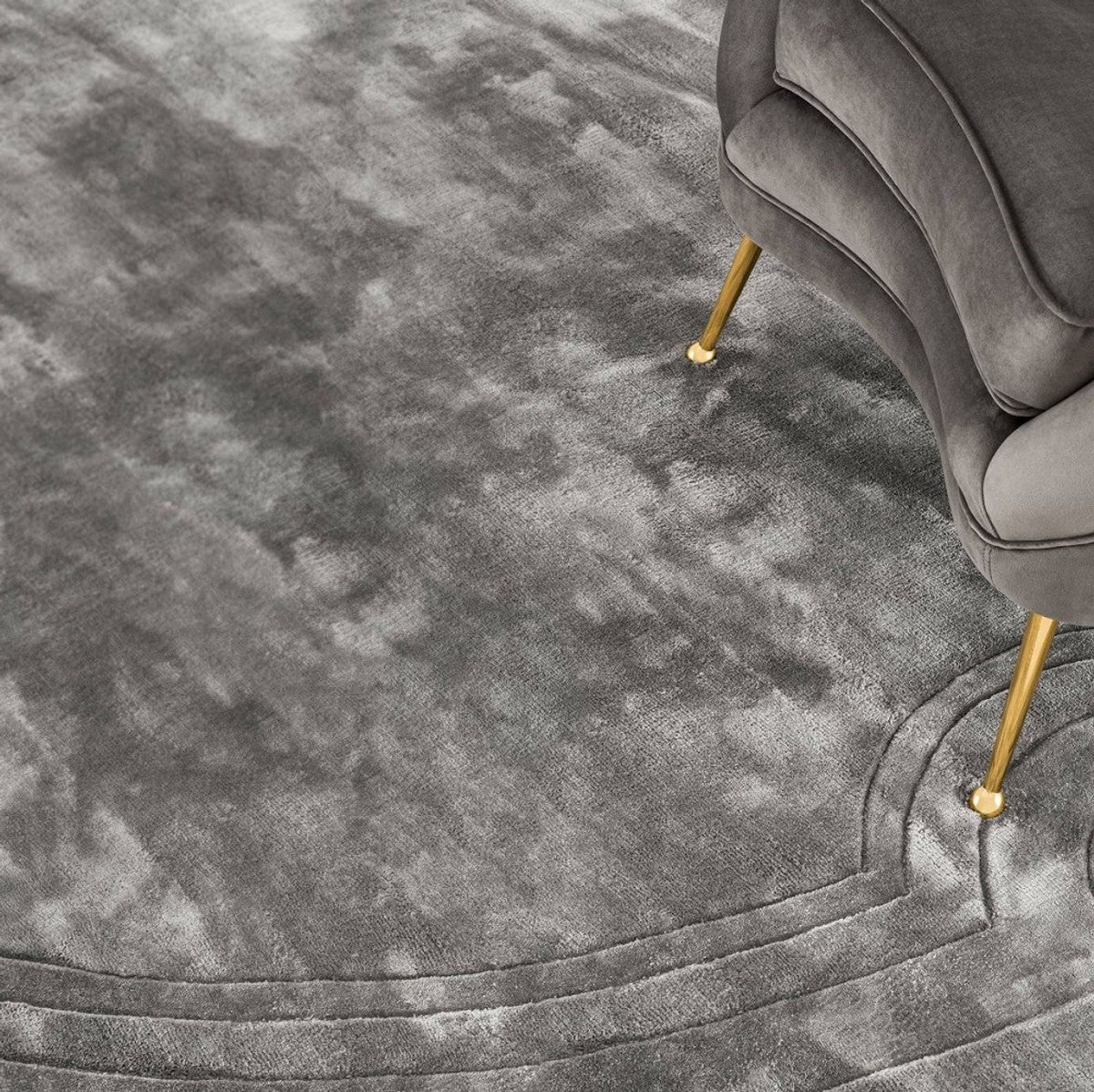 Luxus Viskose Teppich Grau Ø 280 cm - Handgewebter runder Wohnzimmer Teppich - Luxus Qualität