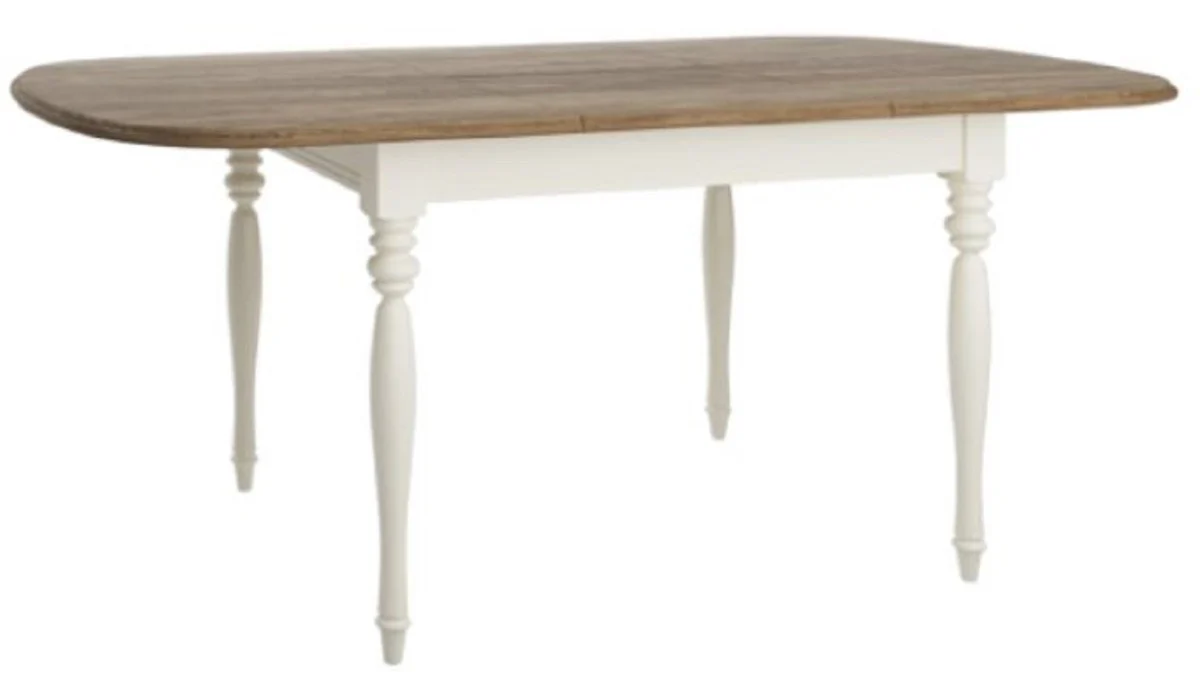 Luxus Jugendstil Esstisch Braun / Cremefarben 140-190 x 95 x H. 77,5 cm - Ausziehbarer Massivholz Esszimmertisch - Esszimmer Möbel