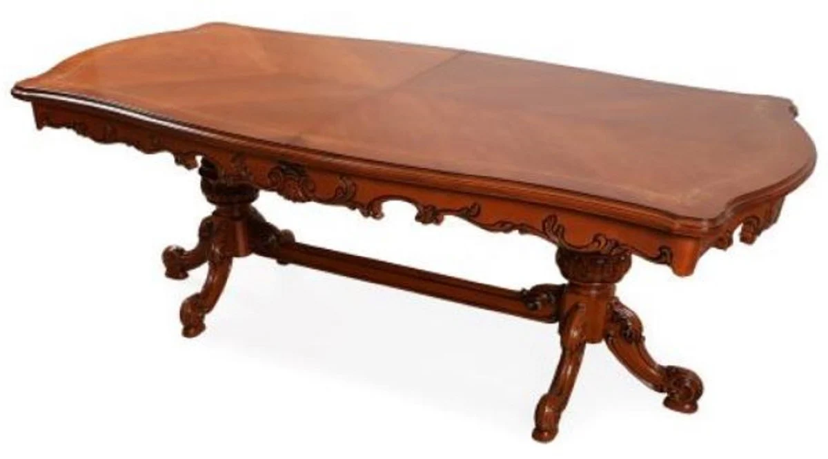 Luxus Barock Esstisch Braun - Ausziehbarer Barockstil Massivholz Küchentisch - Luxus Esszimmer Möbel im Barockstil - Barock Esszimmer Möbel - Barock Einrichtung