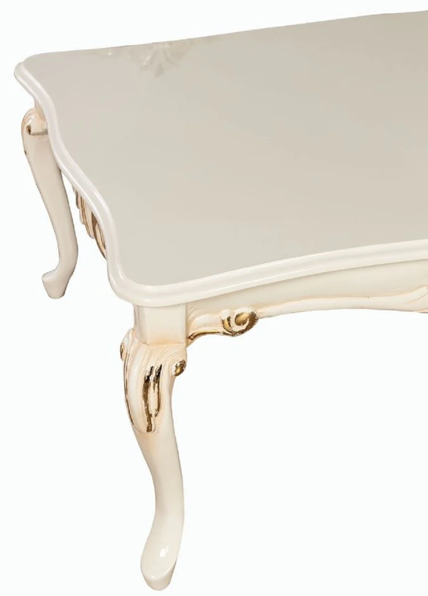 Luxus Barock Couchtisch Creme / Gold - Handgefertigter Massivholz Wohnzimmertisch im Barockstil - Barock Wohnzimmer Möbel